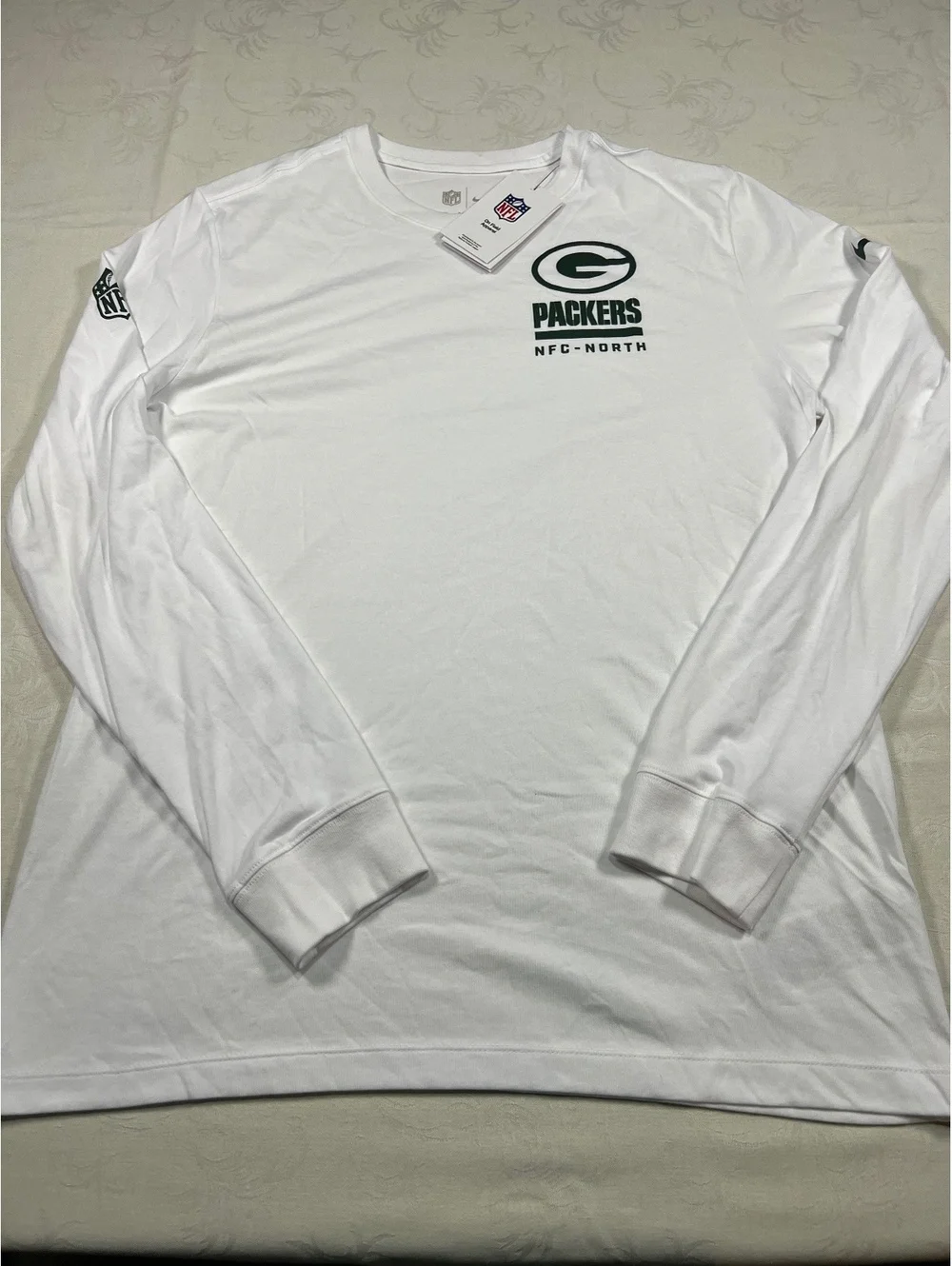 Nike Mens Green Bay Packers White Long Sleeve Dri-Fit Performance T-Shirt Large